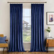 RRP £53.07 Woaboy Pencil Pleat Velvet Blue Curtains W66 x L90