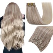 RRP £54.50 Easyouth Human Hair Clip in Extensions Blonde Balayage