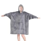 RRP £11.86 Blanket Hoodie Wearable Blanket Sweatshirt Oversized Warm Pullover Gray