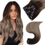 RRP £64.42 Easyouth Balayage Brown Clip in Real Hair Extensions