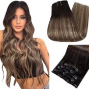 RRP £79.24 Easyouth Balayage Clip in Hair Extensions Clip in Human