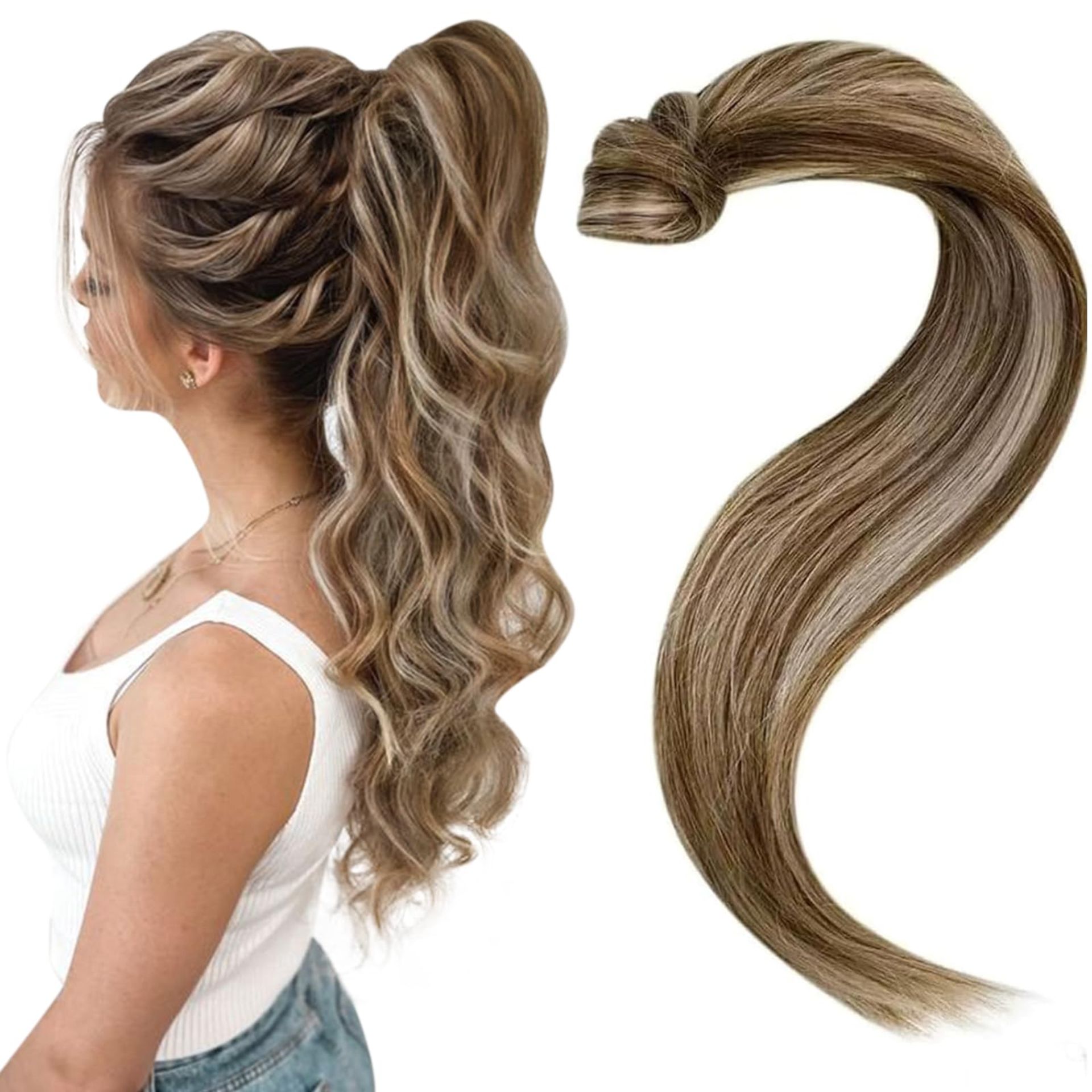 RRP £45.32 Easyouth Ponytail Hair Extensions Highlight Brown and