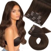 RRP £117.18 Moresoo Clip in Human Hair Extensions Brown Double