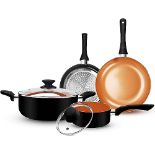 RRP £56.99 FRUITEAM 6pcs Cookware Set Ceramic Nonstick Pot Pan Set