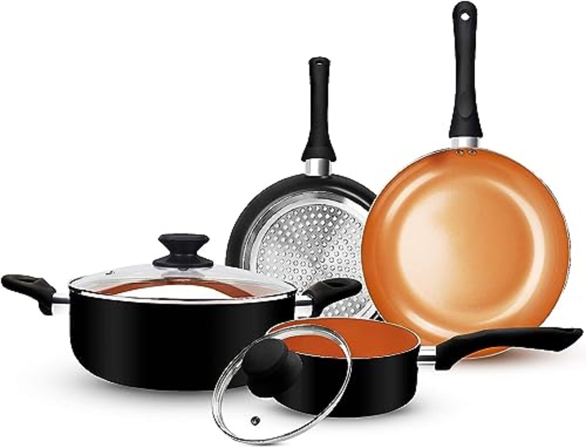 RRP £56.99 FRUITEAM 6pcs Cookware Set Ceramic Nonstick Pot Pan Set
