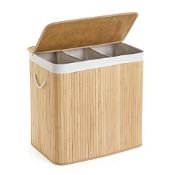RRP £42.22 Mondeer Bamboo Laundry Basket Foldable with 3 Sections