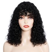 RRP £64.62 Short Curly Human-Hair Wigs with Bangs 14 Inch Jerry