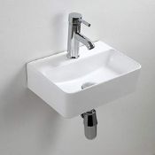 RRP £59.28 White Ceramic Vessel Sink Rectangle Compact Bathroom