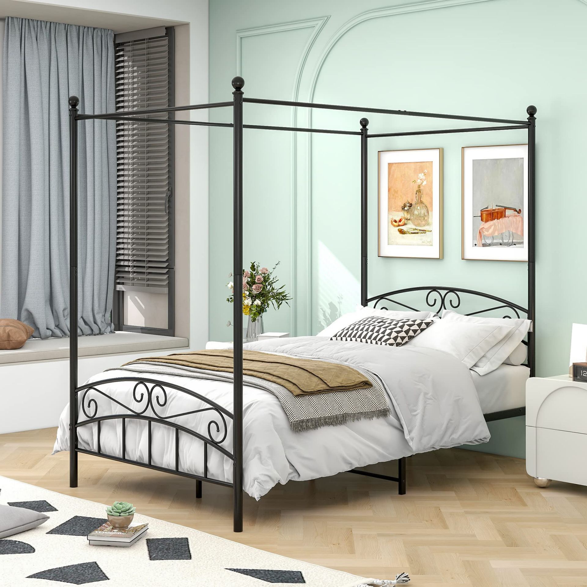 RRP £99.31 JURMERRY Canopy Bed Frame 3ft Single Size with Ornate