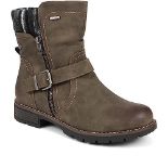 RRP £39.95 Pavers Women's Casual Biker Boots in Olive with Faux Fur Trim