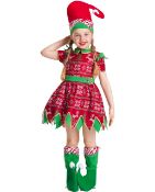 RRP £32.70 IKALI Girls Elf Costumes Kids Christmas Elf Fancy Dress
