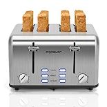 RRP £47.94 Aigostar Toaster 4 Slice Stainless Steel Toaster with