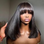 RRP £57.07 12'' Human Hair Wigs with Bangs 180% Density Human