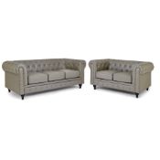 RRP £1026.36 Bravich Leather Chesterfield Sofa- Grey. Two Seater Sofa Only