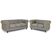 RRP £1026.36 Bravich Leather Chesterfield Sofa- Grey. Two Seater Sofa