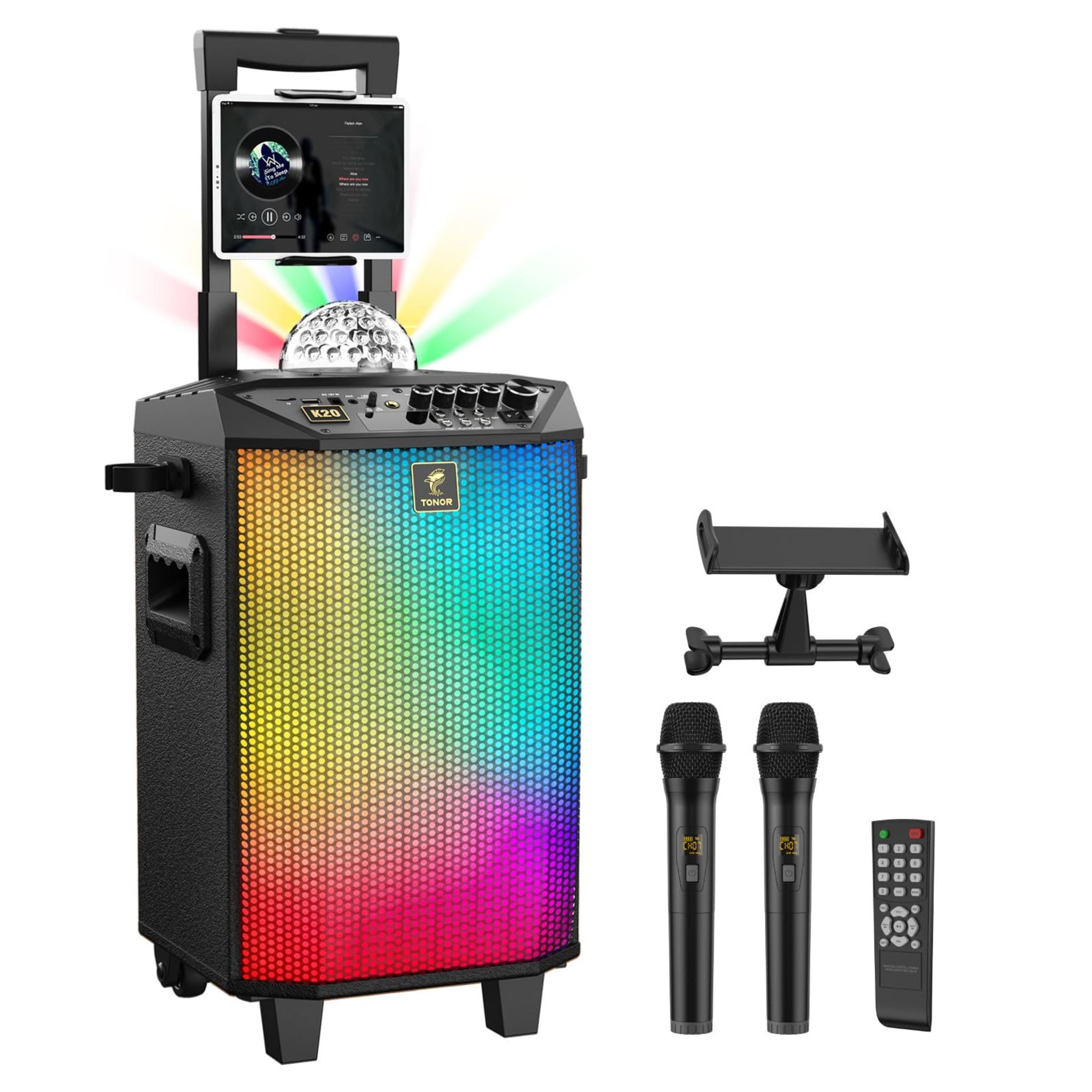 TONOR Karaoke Machine for Adults, Portable Bluetooth Speaker with 2 Wireless Microphones, PA System
