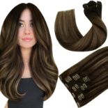 RRP £45.84 Hetto Brown Clip in Hair Extensions Real Human Hair