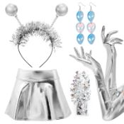 RRP £21.21 SATINIOR Carnival Alien Costume Include Silver Glitter