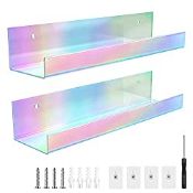 RRP £21.67 WENYA 2 Pack Rainbow Acrylic Floating Shelf for Wall