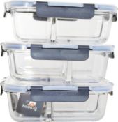 RRP £37.66 HOUSZY Glass Meal Prep 3 Compartment Containers [3