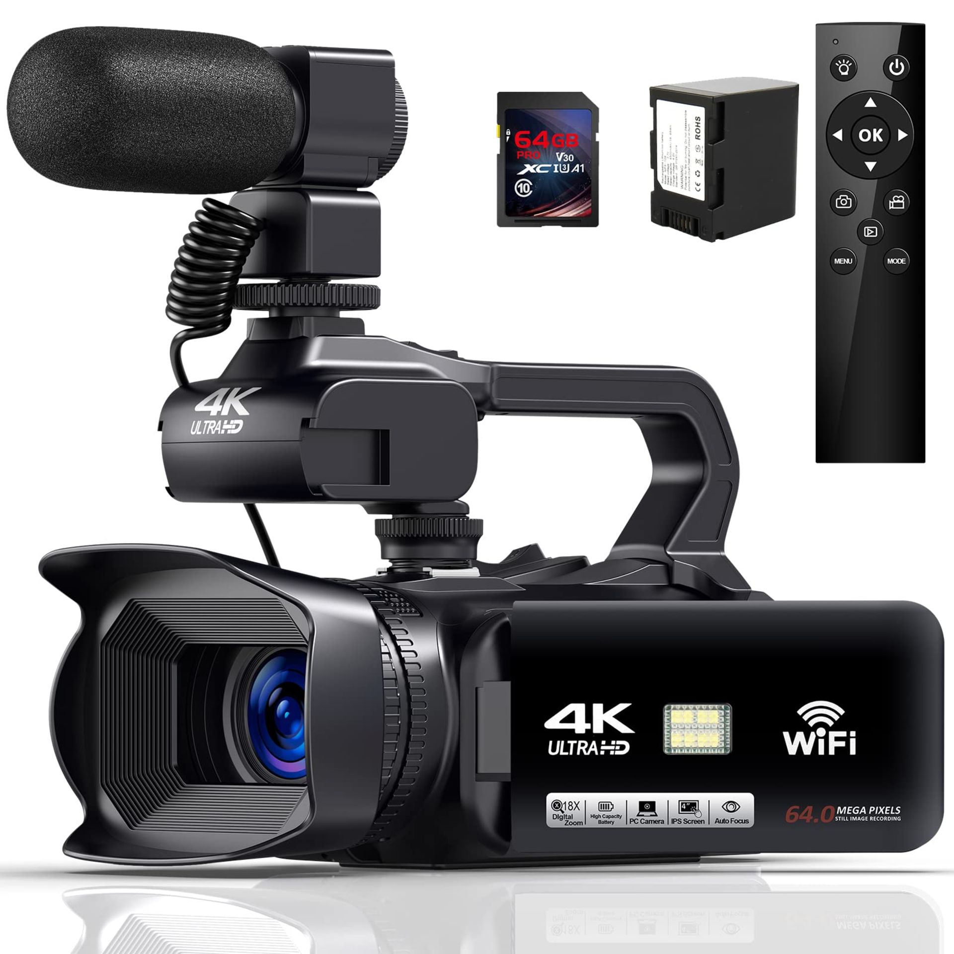 RRP £273.99 Camcorder 4K Video Camera HD Auto Focus 64MP 60FPS