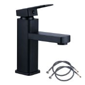 RRP £20.54 Square Basin Mixer Taps Matte Black Hot and Cold Water