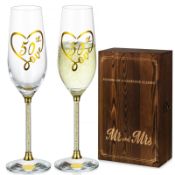 RRP £36.81 NUPTIO Champagne Flutes 50th Gifts: Set of 2 Golden