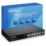 RRP £125.57 NICGIGA 16 Port Gigabit PoE Switch 16 Ports PoE+@250W