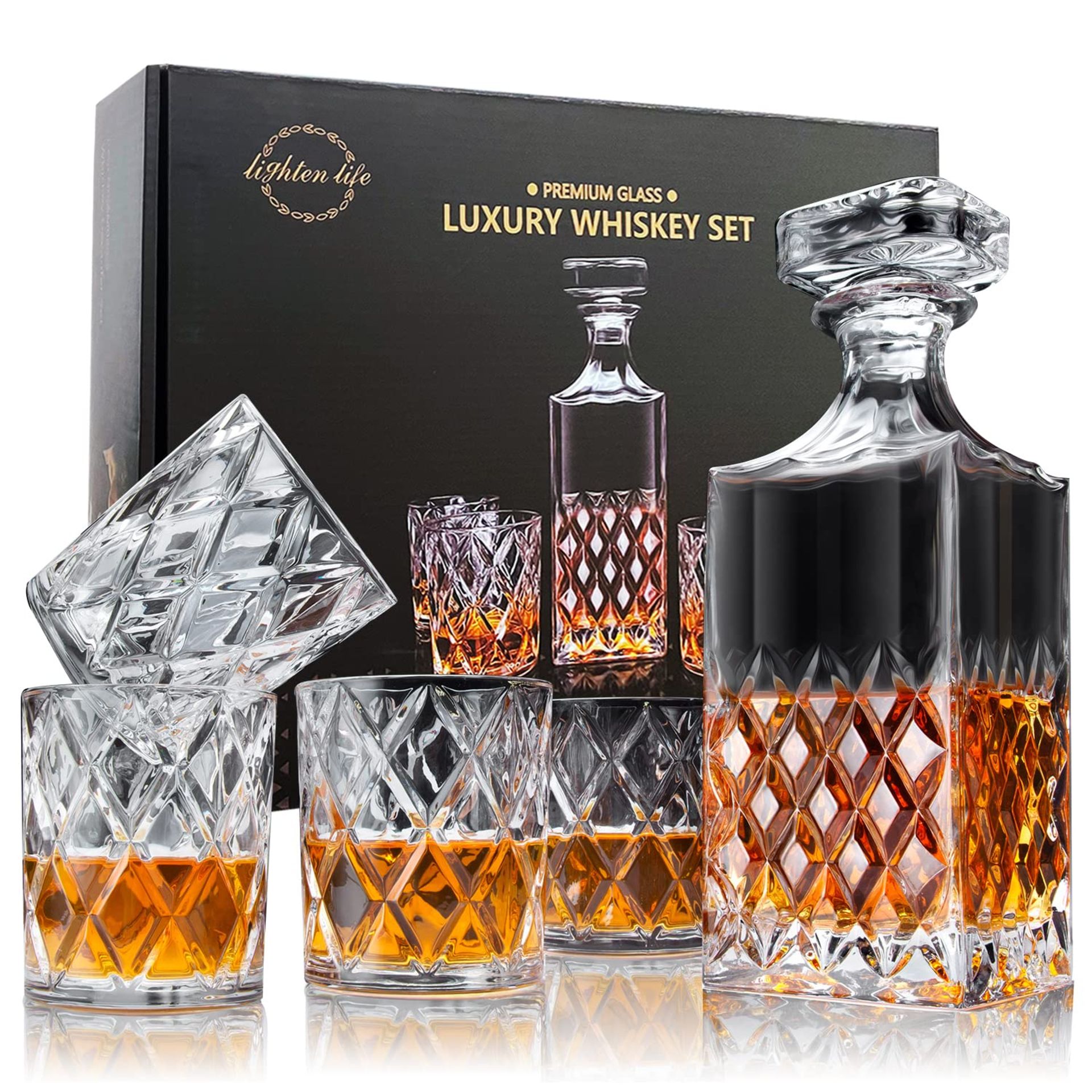 RRP £49.25 LIGHTEN LIFE Whiskey Decanter Set