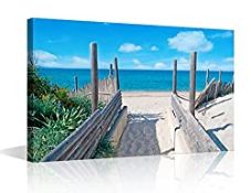 RRP £44.65 TISHIRON Beach Pathway Canvas Wall Art Seascape Painting
