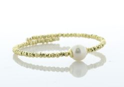 9.5 - 10.0mm Freshwater Cultured Pearl Gold Colour Beaded Bangle - Valued By AGI £245.00 - 9.5 -