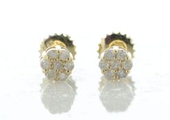 14ct yellow Gold Round Cluster Diamond Stud Screw back Earring 0.25 Carats - Valued By IDI £1,340.00