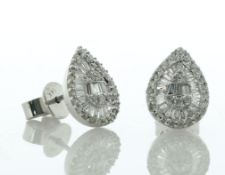 14ct White Gold Pear Shaped Cluster Diamond Stud Earring 0.60 Carats - Valued By IDI £3,520.00 -