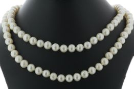 36 inch Freshwater Cultured 7.0 - 7.5mm Pearl Necklace - Valued By AGI £555.00 - Freshwater cultured