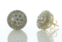 14ct Yellow Gold Round Cluster Diamond Stud Earring 1.50 Carats - Valued By IDI £7,520.00 - These
