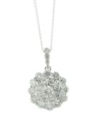 9ct White Gold Round Cluster Diamond Pendant 1.00 Carats - Valued By IDI £4,325.00 - A central round