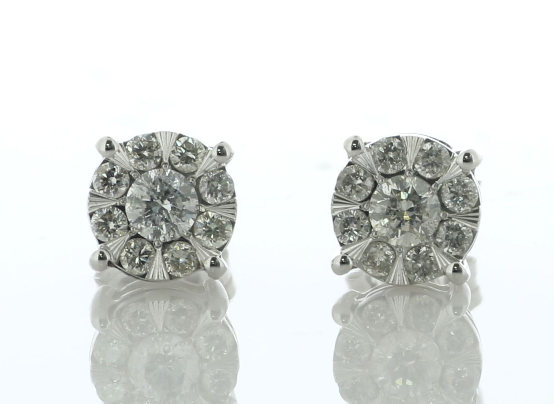 9ct White Gold Round Cluster Diamond Stud Earring 0.50 Carats - Valued By IDI £2,015.00 - One - Image 2 of 5