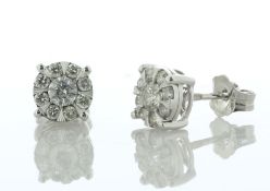 9ct White Gold Round Cluster Diamond Stud Earring 0.50 Carats - Valued By IDI £2,015.00 - One