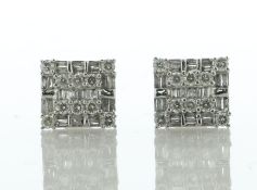 14ct White Gold Square Cluster Diamond Stud Earring 0.50 Carats - Valued By IDI £3,210.00 - These
