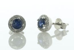9ct White Gold Single Stone With Halo Sapphire Diamond Earring (S0.78) 0.13 Carats - Valued By