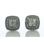 9ct White Gold Cluster Diamond Pillow Stud Earring 1.00 Carats - Valued By IDI £2,950.00 - Four