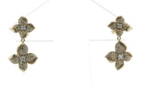 14ct Yellow Gold Flower Cluster Diamond Drop Earring 0.77 Carats - Valued By IDI £3,455.00 - These