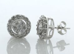 9ct White Gold Round Cluster Diamond Stud Earring 1.00 Carats - Valued By IDI £3,320.00 - A