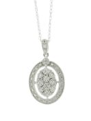 9ct White Gold Oval Cluster Halo Diamond Pendant And chain 0.10 Carats - Valued By IDI £1,640.00 -