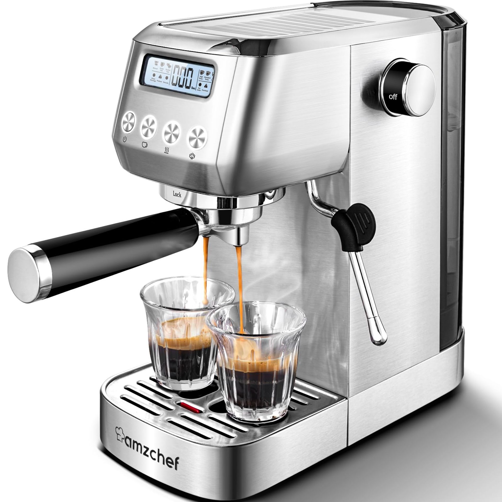RRP £273.99 AMZCHEF 20 Bar Espresso Coffee Machines with LCD Panel and Steam Milk Frother