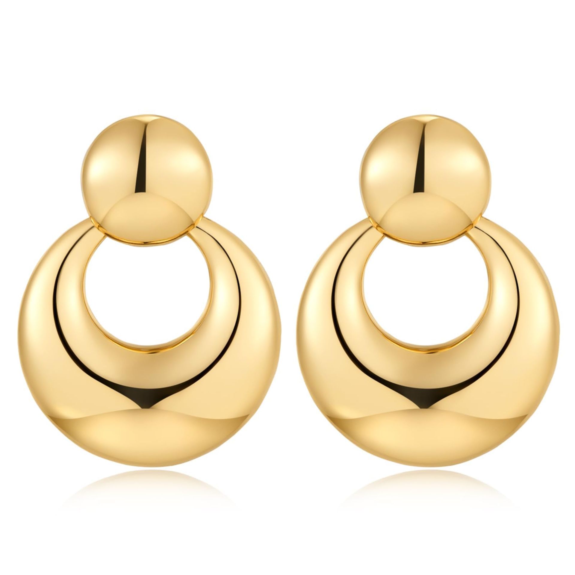 RRP £5.70 LILIE&WHITE Gold Disc Drop Earrings Circles Dangle