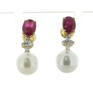 18ct White Gold Ladies Dress Diamond, Pearl And Ruby Earring (R2.40) 0.40 Carats - Valued By AGI £