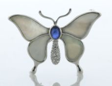 18ct White Gold Diamond Sapphire And Mother of Pearl Brooch 0.10 Carats - Valued By AGI £4,950.