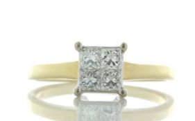 18ct Yellow Gold Princess Cluster Diamond Ring 0.80 Carats - Valued By AGI £1,950.00 - Four princess