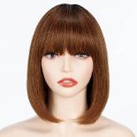 RRP £49.27 FASHION IDOL Bob Human Hair Wig with Bangs for Black